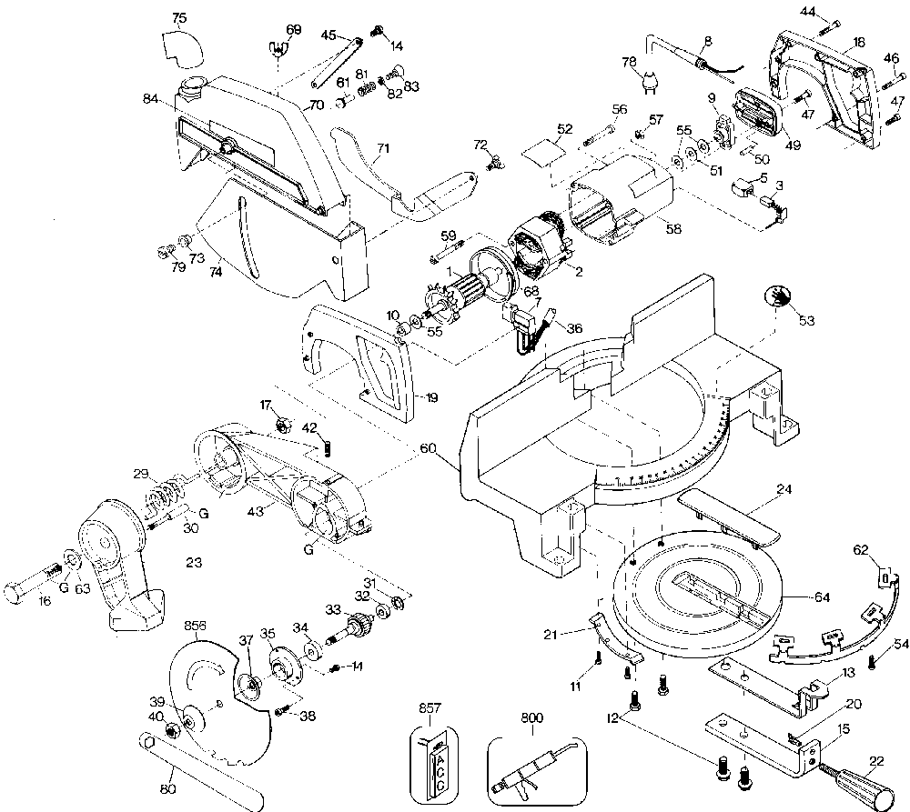 Exploded Diagram A Diagram and Parts List for 1703B-04 Type 2 Black and Decker Miter Saw